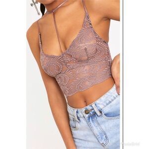 2/$30 Prettylittlething Indya Truffle Sheer Lace Choker Strap Crop Top Size US 0